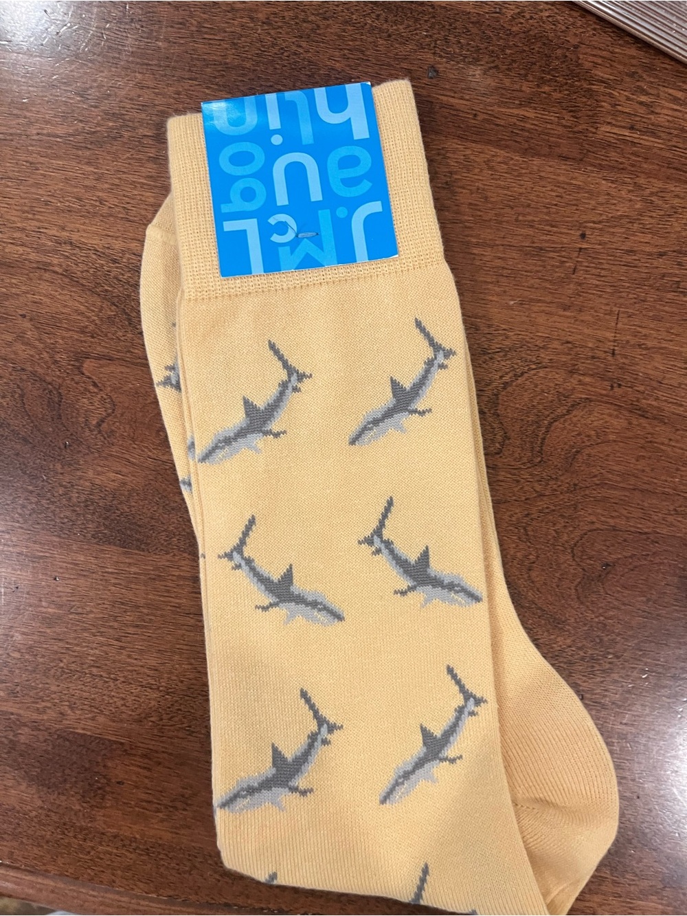J. McLaughlin Yellow Socks with Gray Shark Pattern NWT